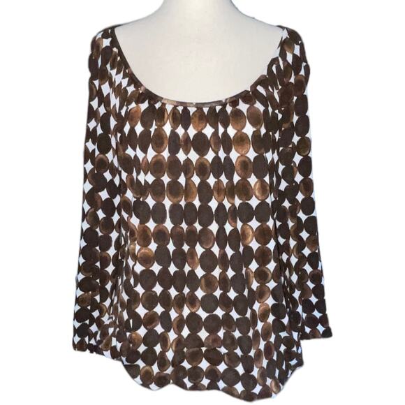 Women’s Size Medium Michael Michael Kors Brown/White Oversized Polka Dot Blouse - Picture 1 of 12